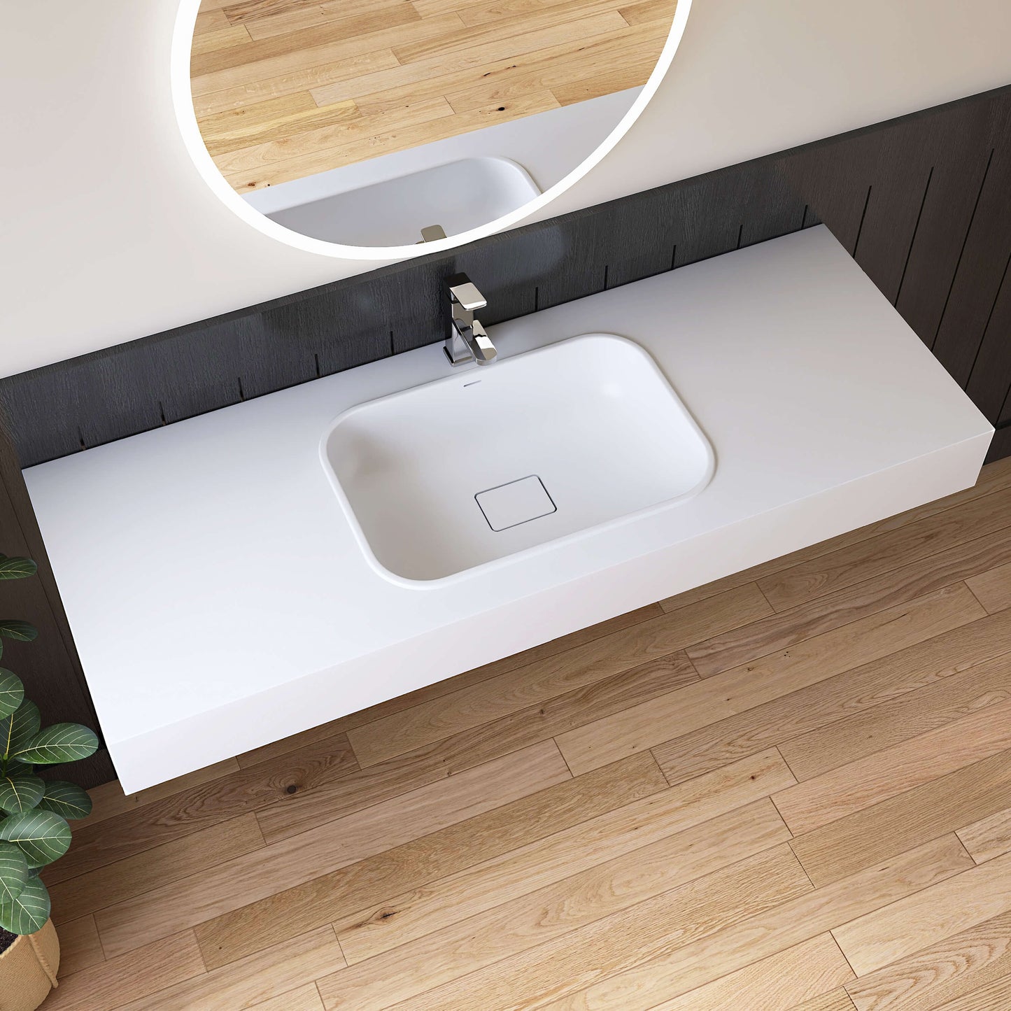 Medunjess 59'' Strata Wall Mounted Bathroom Sink Solid Surface Sink