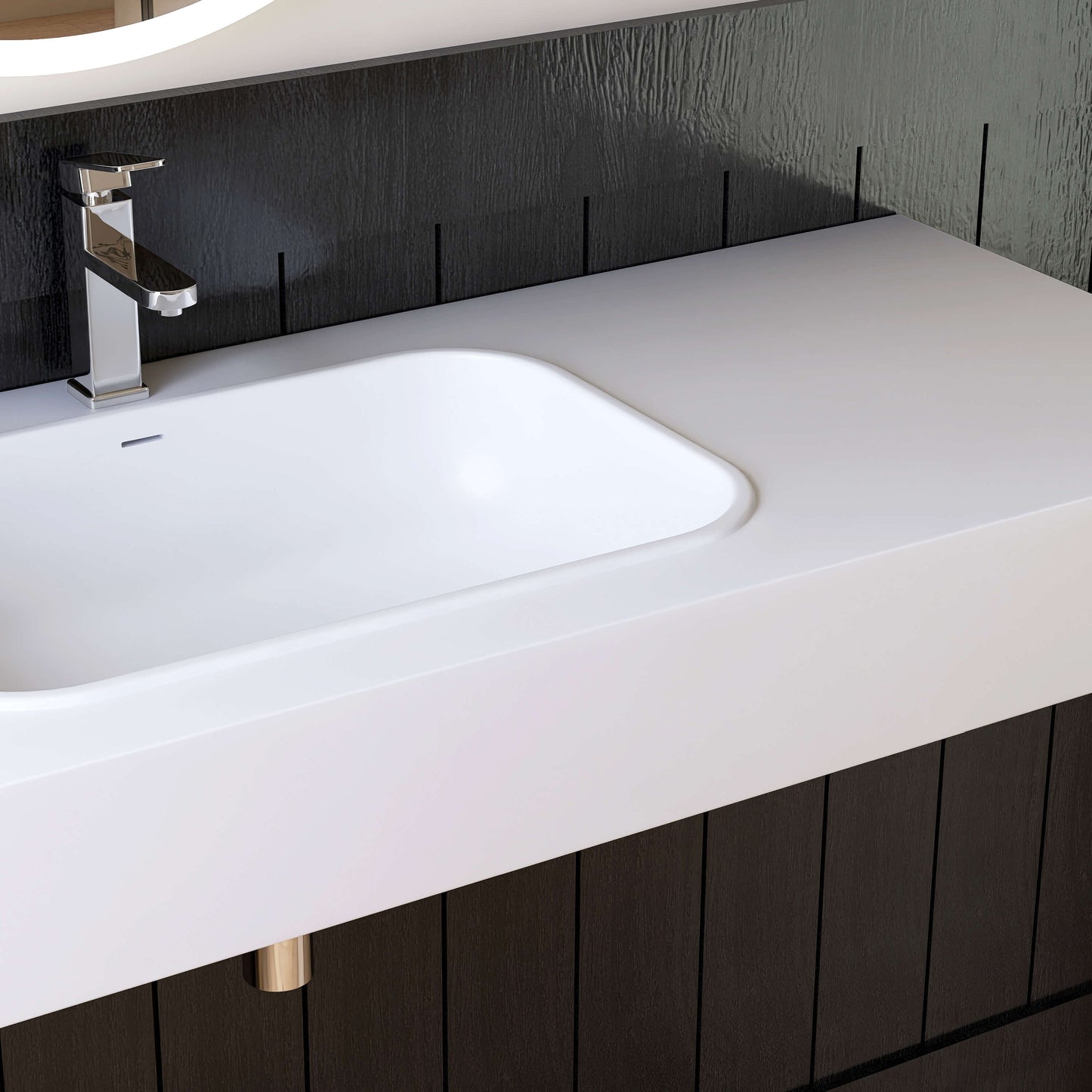 Medunjess 59'' Strata Wall Mounted Bathroom Sink Solid Surface Sink