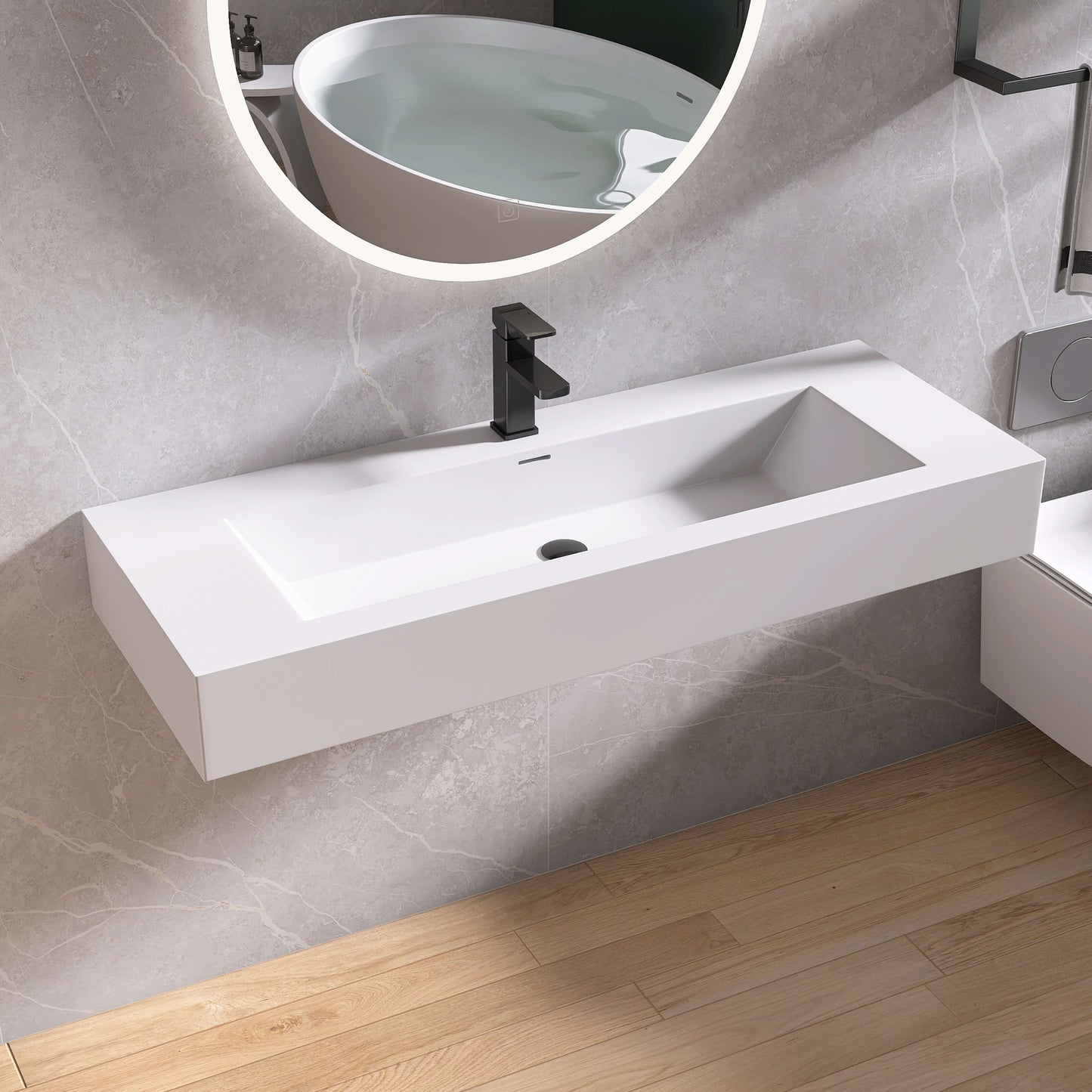 Medunjess 48'' Volaris Wall Mounted Bathroom Sink Solid Surface Sink