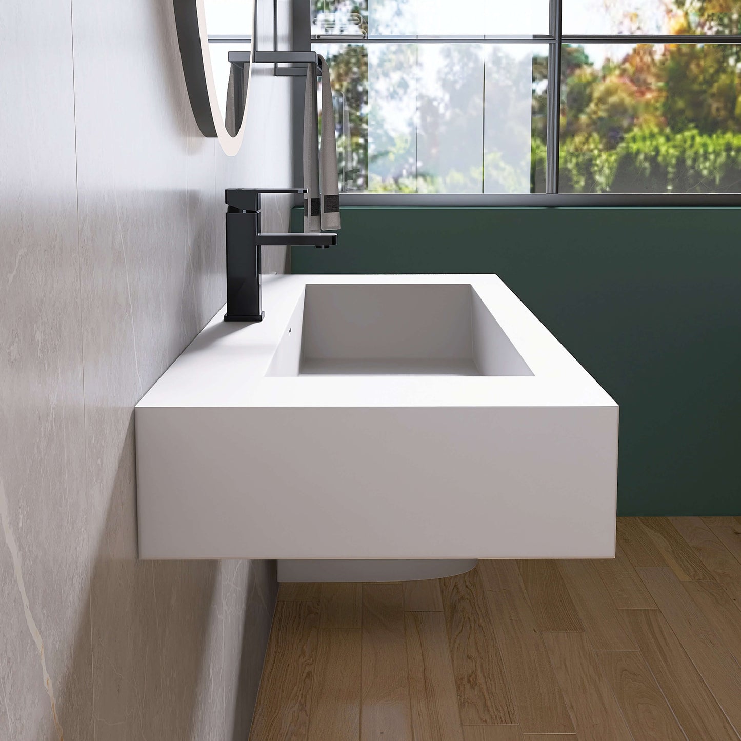 Medunjess 48'' Volaris Wall Mounted Bathroom Sink Solid Surface Sink