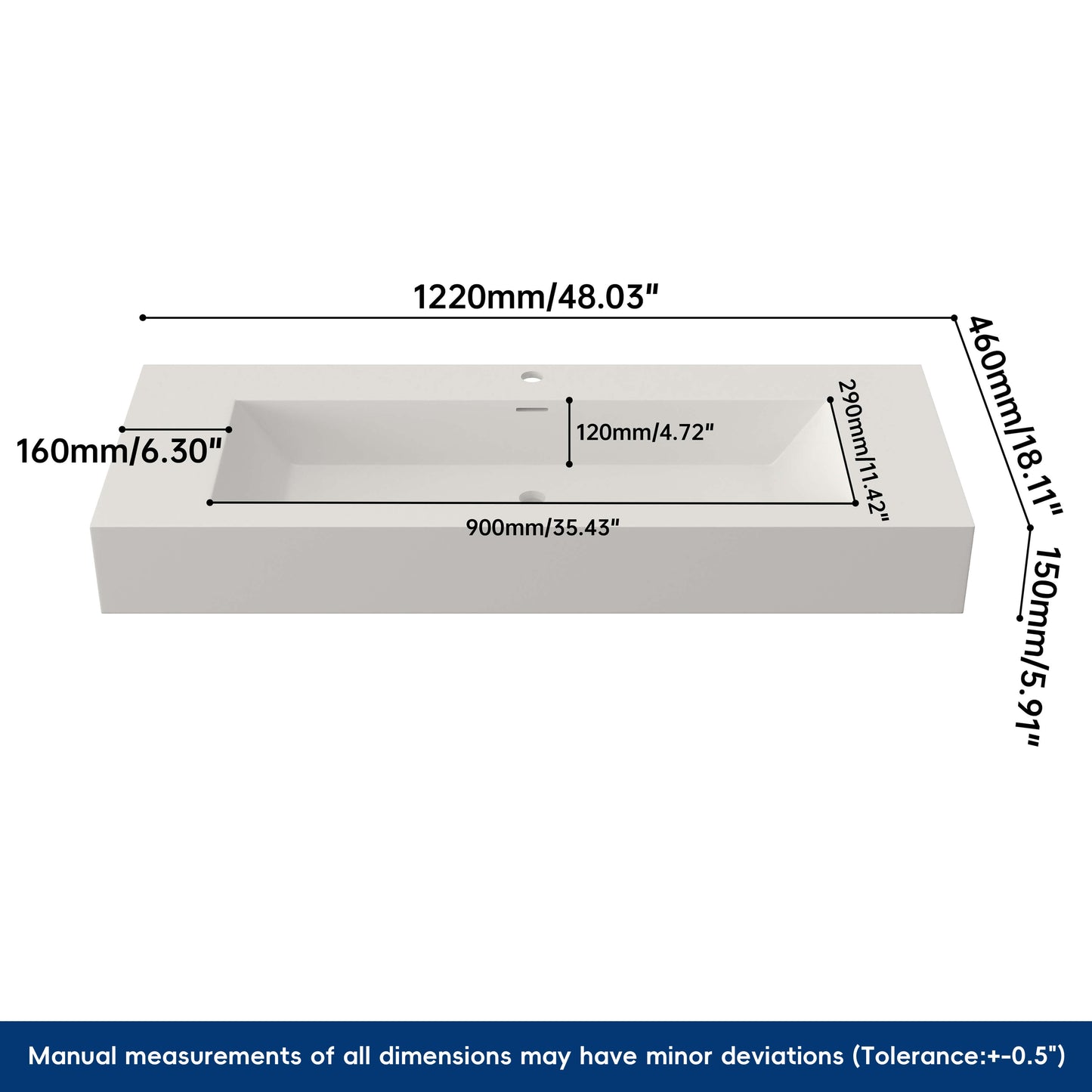 Medunjess 48'' Volaris Wall Mounted Bathroom Sink Solid Surface Sink