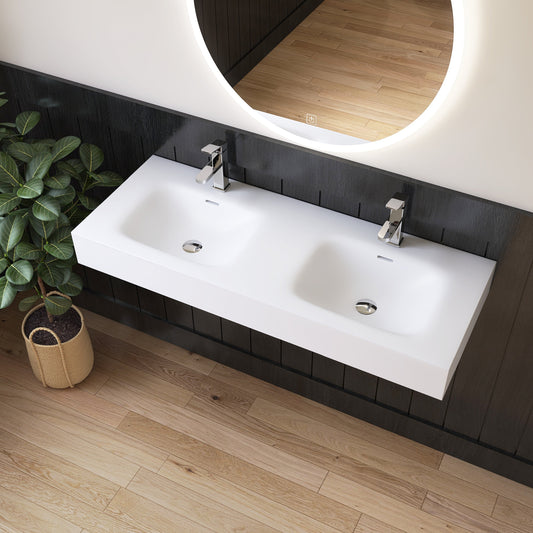 Medunjess 47" White Minimalist Solid Surface Wall-Hung Basin