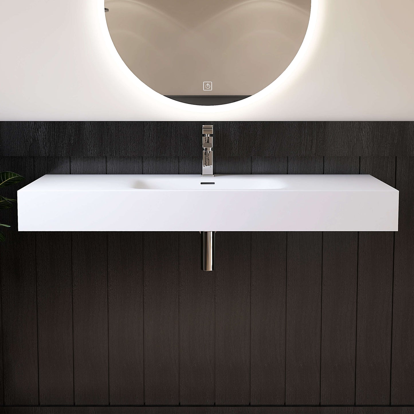 Medunjess 47" White Minimalist Solid Surface Wall-Hung Basin