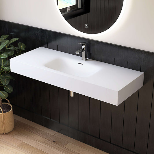 Medunjess 47" White Minimalist Solid Surface Wall-Hung Basin