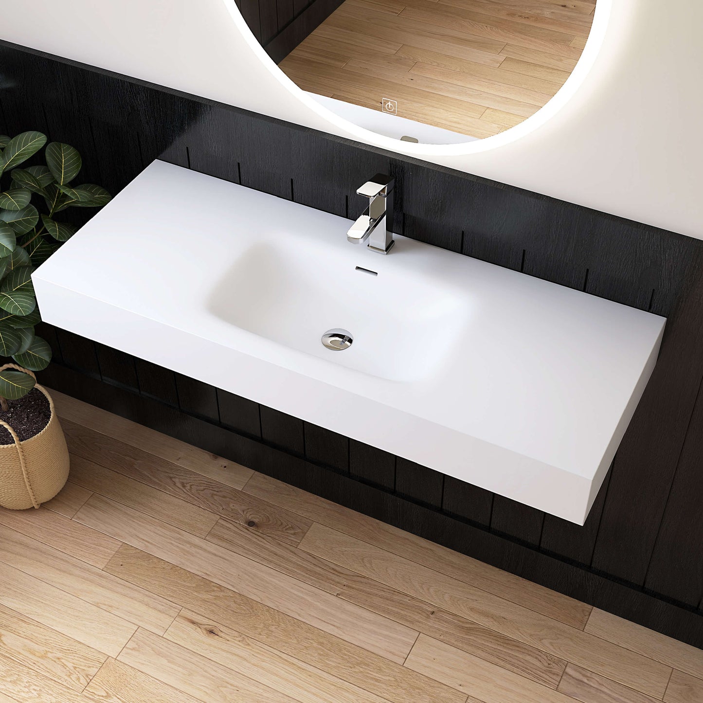 Medunjess 47" White Minimalist Solid Surface Wall-Hung Basin