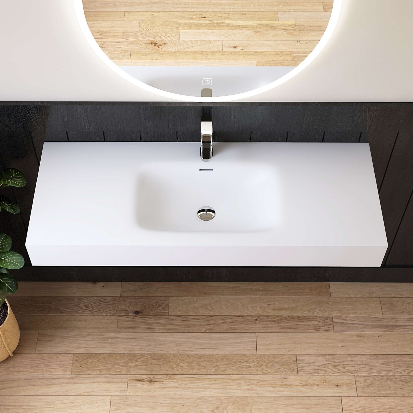 Medunjess 47" White Minimalist Solid Surface Wall-Hung Basin