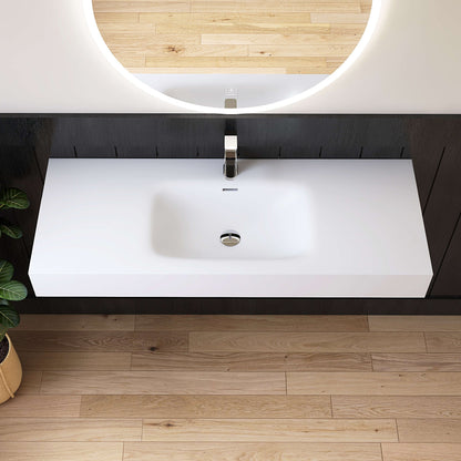 Medunjess 47" White Minimalist Solid Surface Wall-Hung Basin
