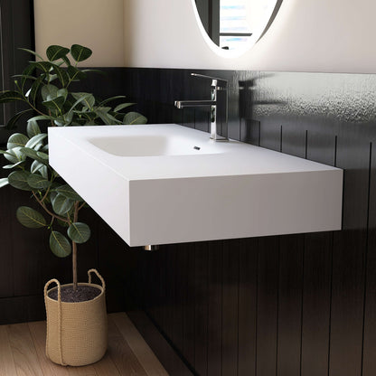 Medunjess 47" White Minimalist Solid Surface Wall-Hung Basin