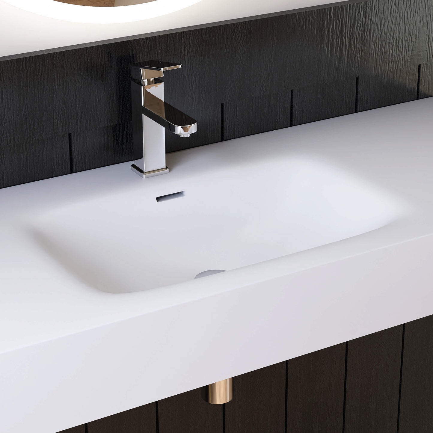 Medunjess 47" White Minimalist Solid Surface Wall-Hung Basin