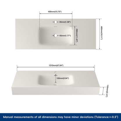 Medunjess 47" White Minimalist Solid Surface Wall-Hung Basin