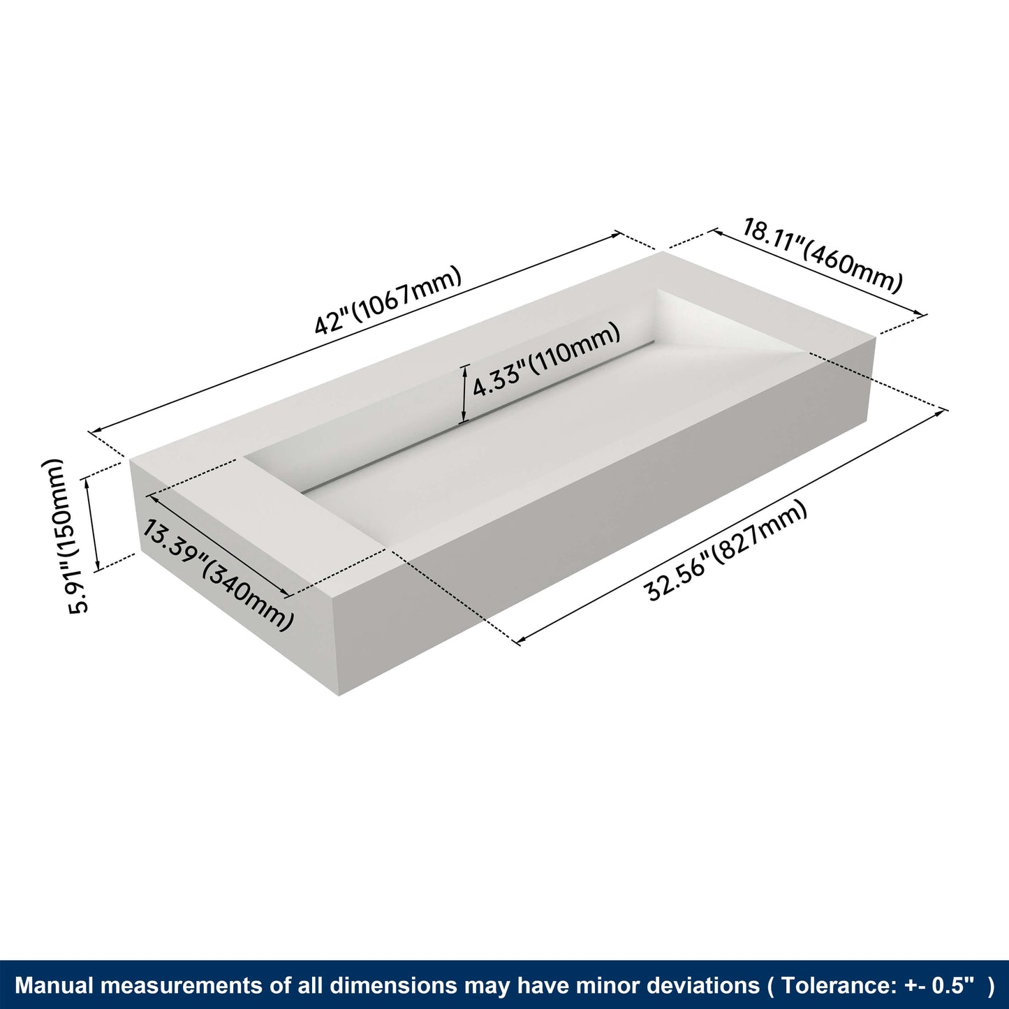 Medunjess 42'' Empyre Wall Mounted Bathroom Sink Solid Surface Sink