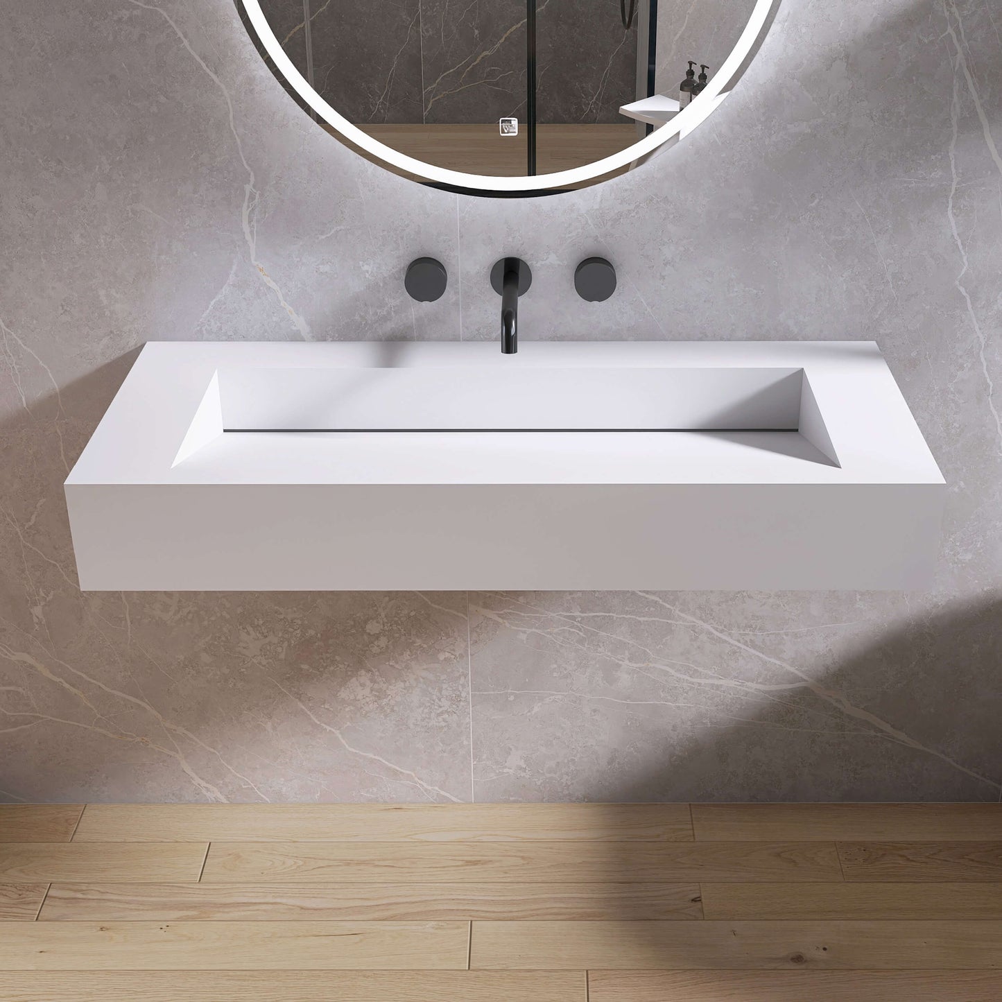 Medunjess 42'' Empyre Wall Mounted Bathroom Sink Solid Surface Sink