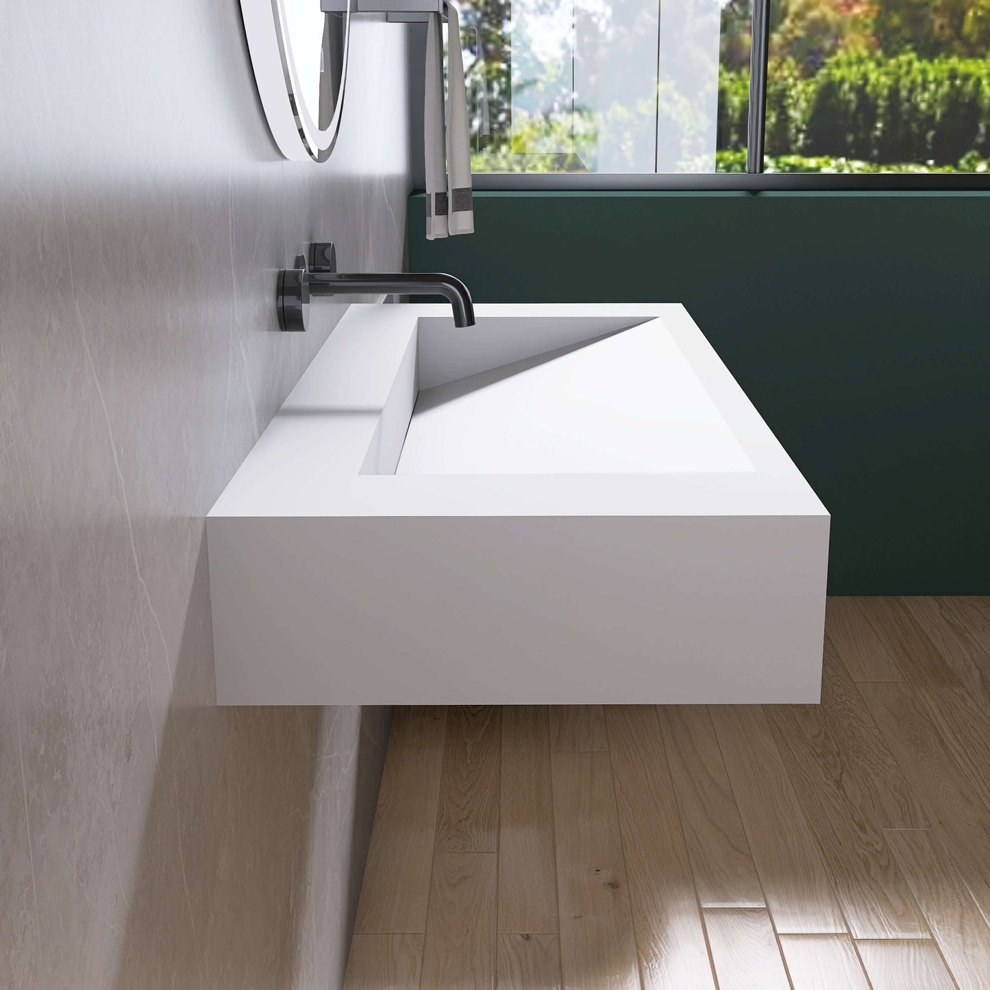 Medunjess 42'' Empyre Wall Mounted Bathroom Sink Solid Surface Sink
