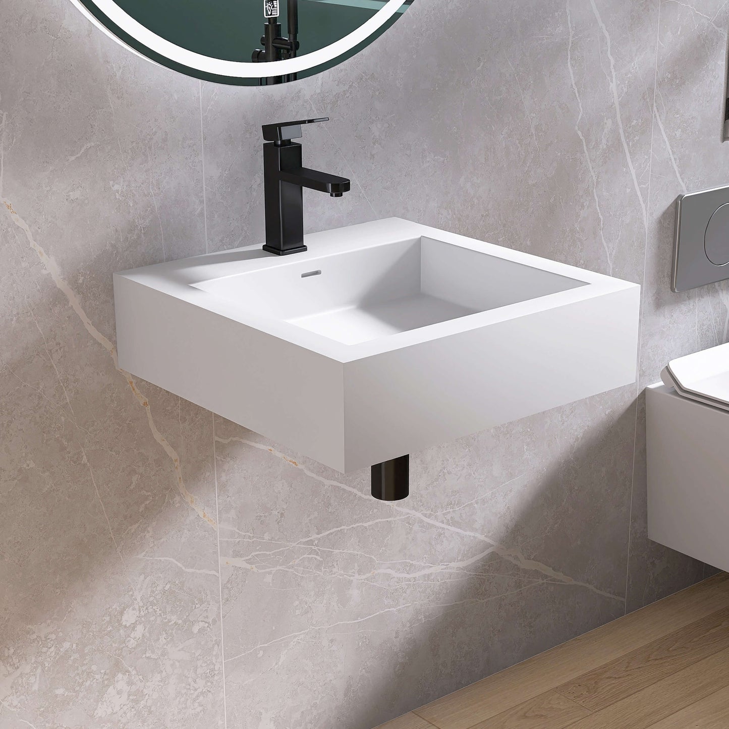 Medunjess 19'' Parabola Wall Mounted Bathroom Sink Solid Surface Sink