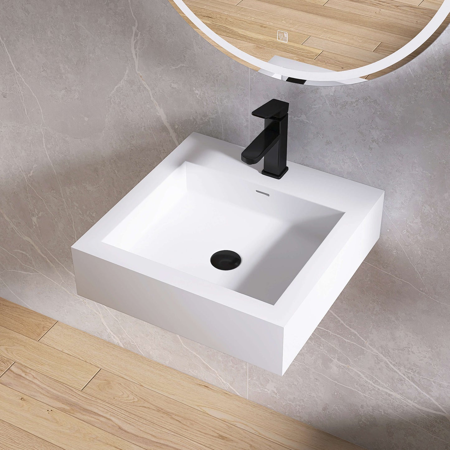 Medunjess 19'' Parabola Wall Mounted Bathroom Sink Solid Surface Sink