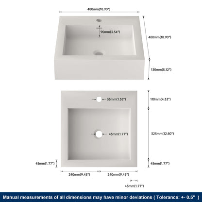 Medunjess 19'' Parabola Wall Mounted Bathroom Sink Solid Surface Sink
