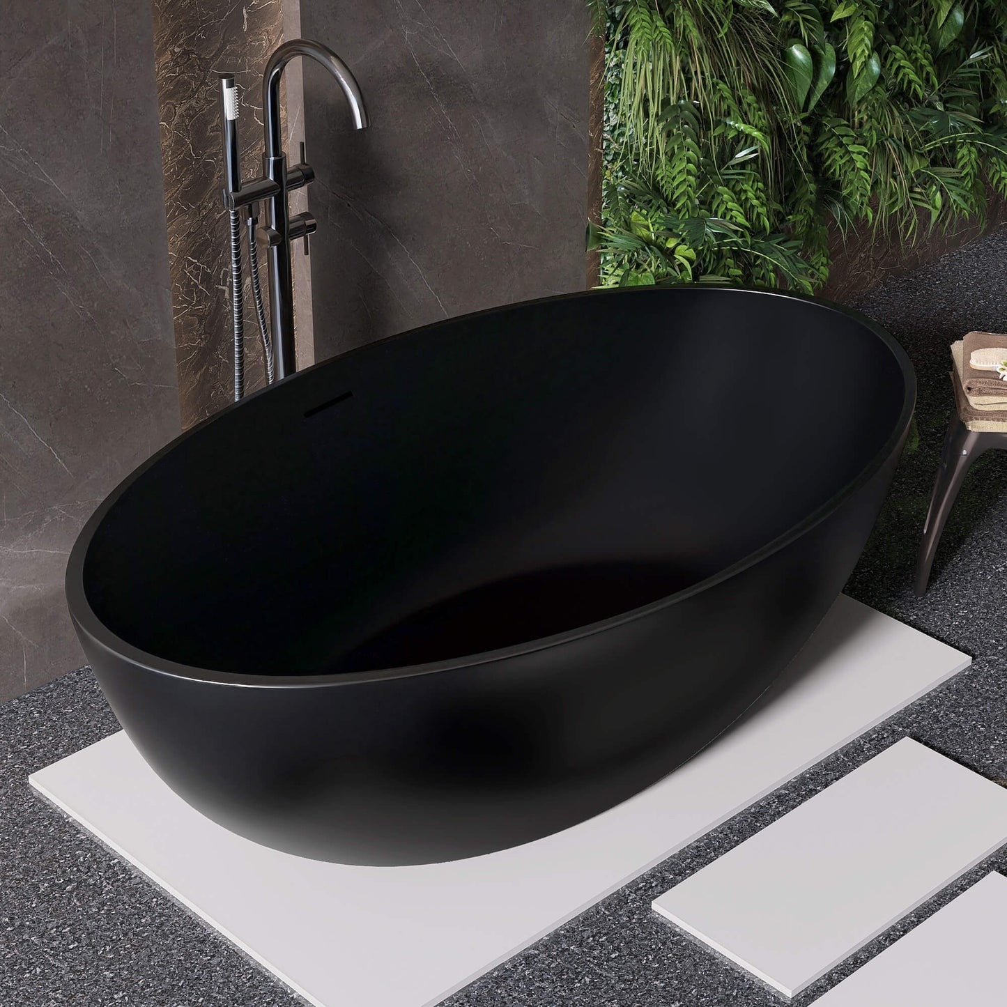 Medunjess 67'' Stone Resin Solid Surface Matte Flatbottom Freestanding Bathtub