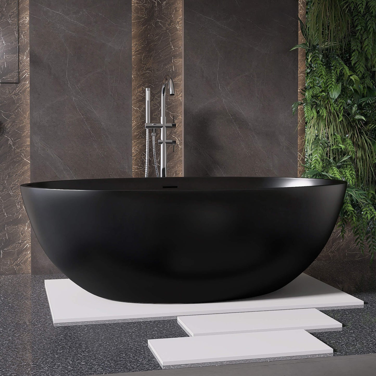 Medunjess 67'' Stone Resin Solid Surface Matte Flatbottom Freestanding Bathtub
