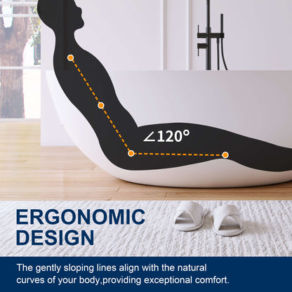 Medunjess 67" White Modern Freestanding Solid Surface Deep Soaking Bathtub for Two