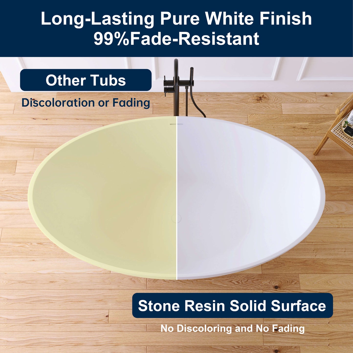 Medunjess 67" White Modern Freestanding Solid Surface Deep Soaking Bathtub for Two