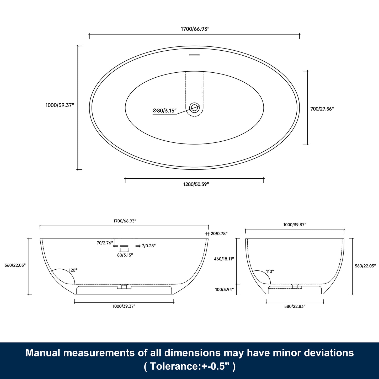 Medunjess 67" White Modern Freestanding Solid Surface Deep Soaking Bathtub for Two