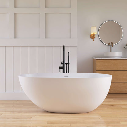 Medunjess 59'' Freestanding Tub Solid Surface Egg Shape Freestanding Soaking Tub
