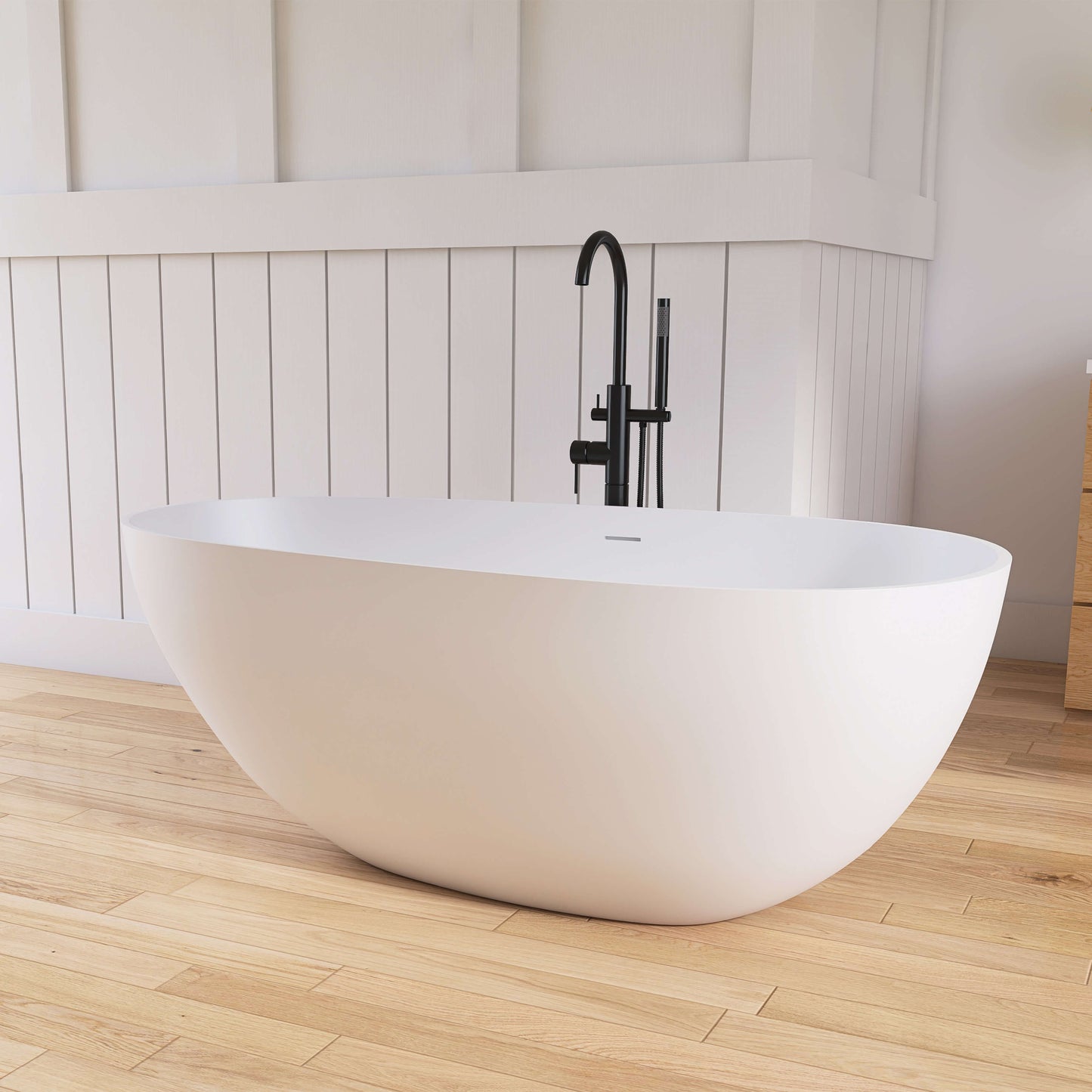 Medunjess 59'' Freestanding Tub Solid Surface Egg Shape Freestanding Soaking Tub