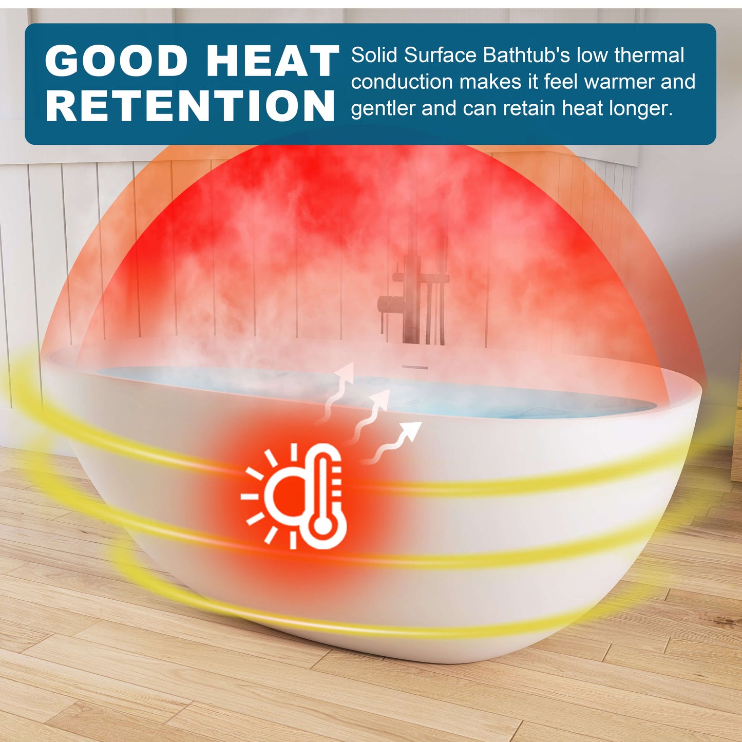 Medunjess 59'' Freestanding Tub Solid Surface Egg Shape Freestanding Soaking Tub