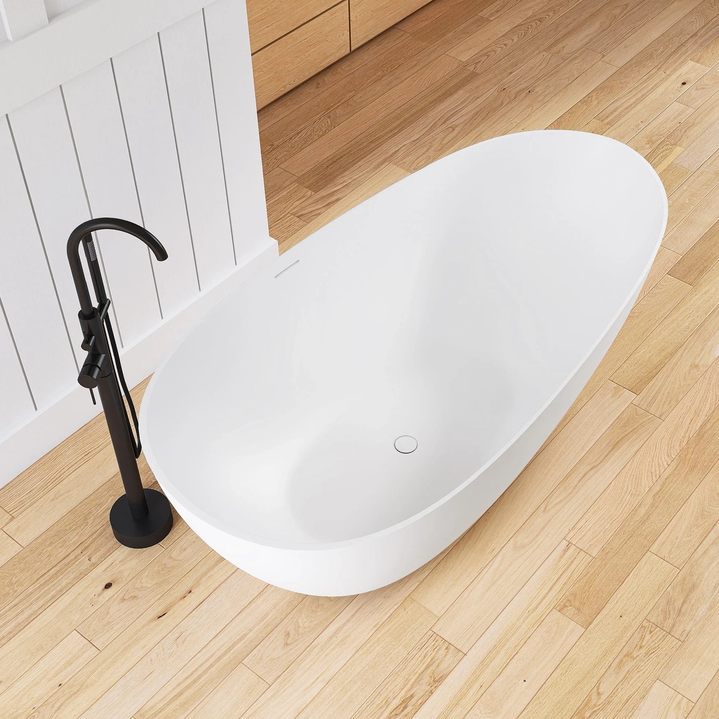 Medunjess 67'' Freestanding Tub Solid Surface Freestanding Soaking Bathtub With Tub Filler