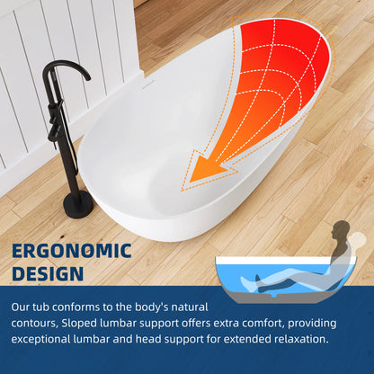 Medunjess 67'' Freestanding Tub Solid Surface Freestanding Soaking Bathtub With Tub Filler
