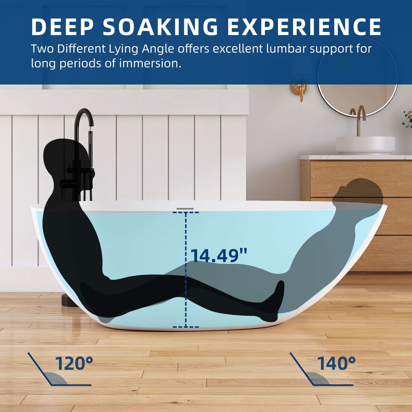 Medunjess 67'' Freestanding Tub Solid Surface Freestanding Soaking Bathtub With Tub Filler