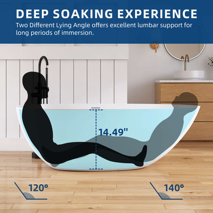 Medunjess 67'' Freestanding Tub Solid Surface Freestanding Soaking Bathtub With Tub Filler