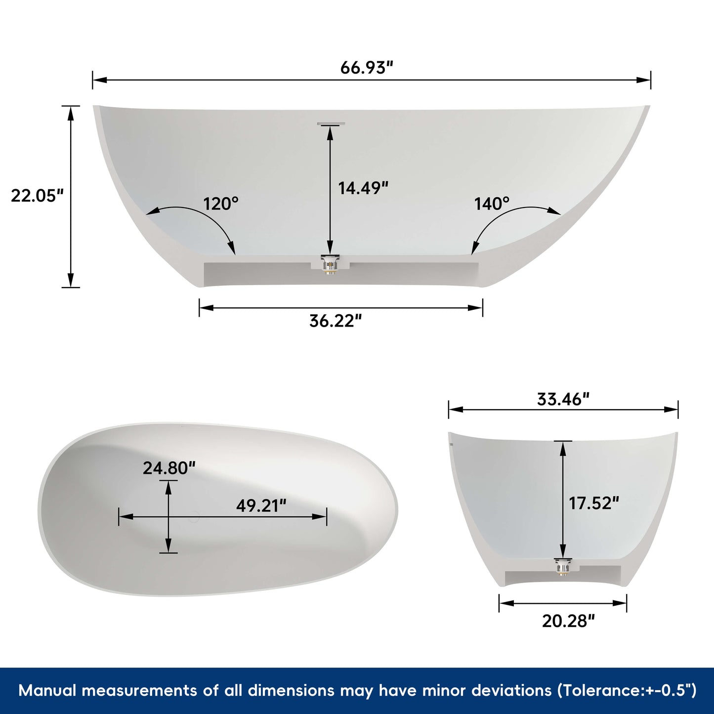 Medunjess 67'' Freestanding Tub Solid Surface Freestanding Soaking Bathtub With Tub Filler