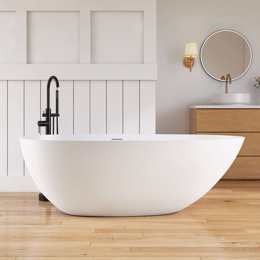 Medunjess 67'' Freestanding Tub Solid Surface Freestanding Soaking Bathtub With Tub Filler