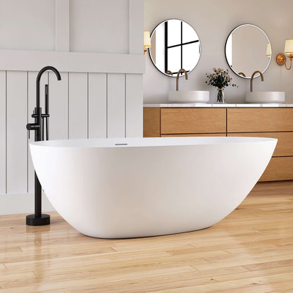 Medunjess 67'' Freestanding Tub Solid Surface Freestanding Soaking Bathtub With Tub Filler