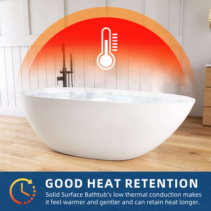 Medunjess 67'' Freestanding Tub Solid Surface Freestanding Soaking Bathtub With Tub Filler