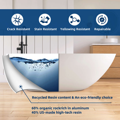 Medunjess 67'' Freestanding Tub Solid Surface Freestanding Soaking Bathtub With Tub Filler
