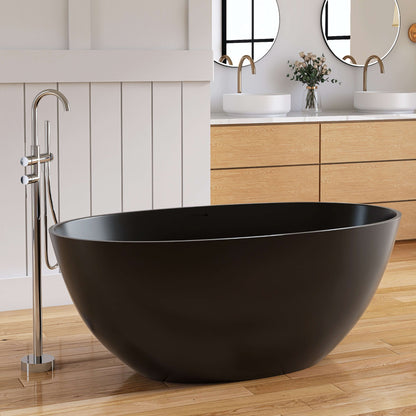 Medunjess 55'' Freestanding Tub Solid Surface Freestanding Soaking Bathtub,Black