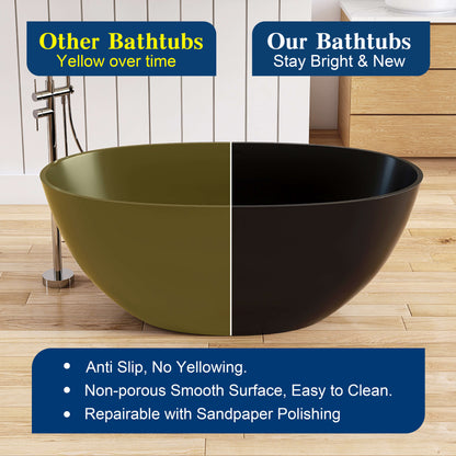 Medunjess 55'' Freestanding Tub Solid Surface Freestanding Soaking Bathtub,Black