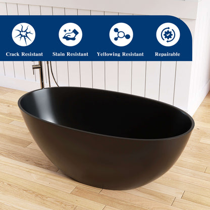 Medunjess 55'' Freestanding Tub Solid Surface Freestanding Soaking Bathtub,Black