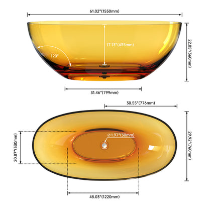 Medunjess 61" Amber Transparent Oval Freestanding Soaking Tub – Modern Bathtub