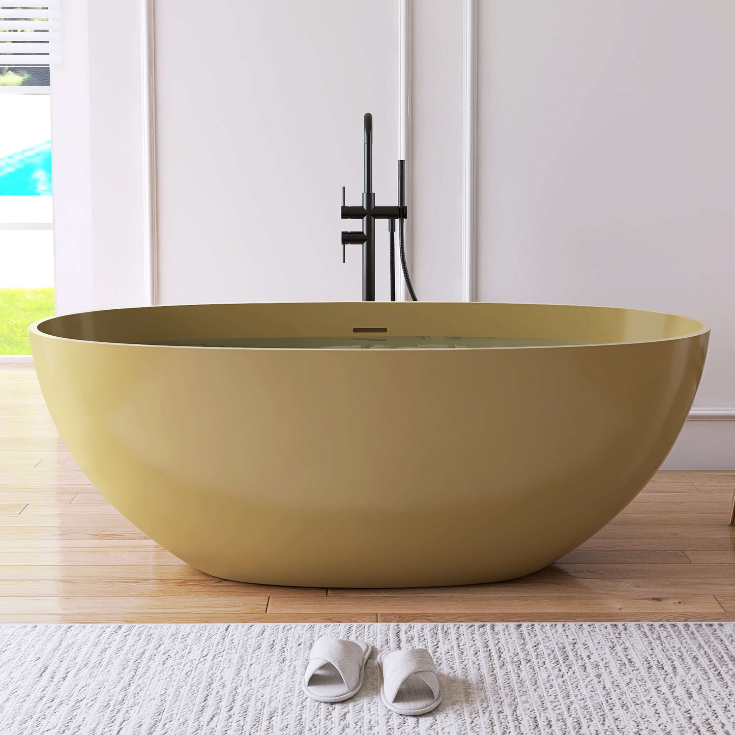 Medunjess 61'' Freestanding Soaking Solid Surface Bathtub,Camel