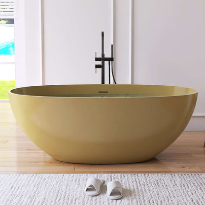 Medunjess 61'' Freestanding Soaking Solid Surface Bathtub,Camel
