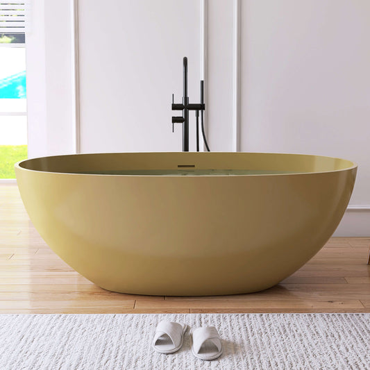 Medunjess 61'' Freestanding Soaking Solid Surface Bathtub,Camel