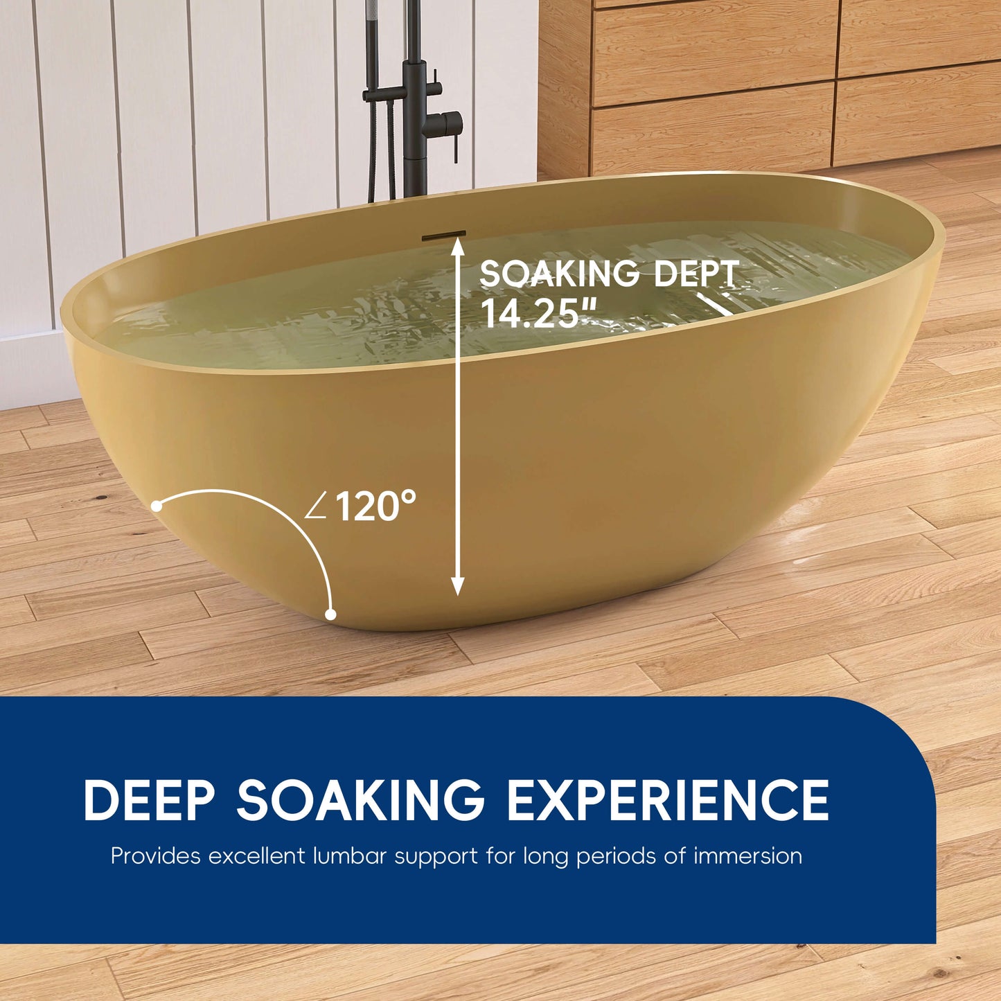 Medunjess 61" Freestanding Soaking Solid Surface Bathtub,Camel