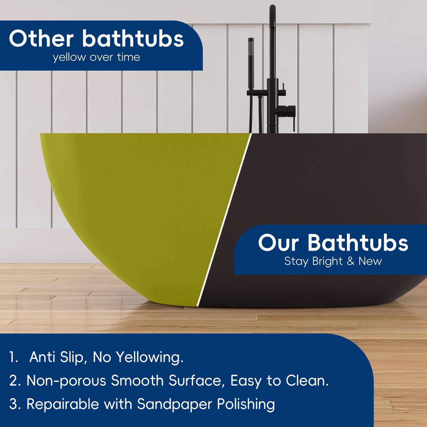 Medunjess 61'' Freestanding Soaking Solid Surface Bathtub,Brown