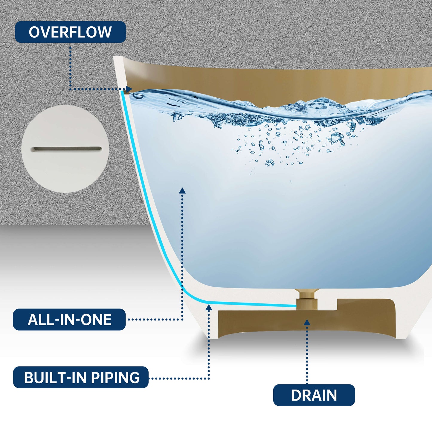 Medunjess 61" Freestanding Soaking Solid Surface Bathtub,Camel