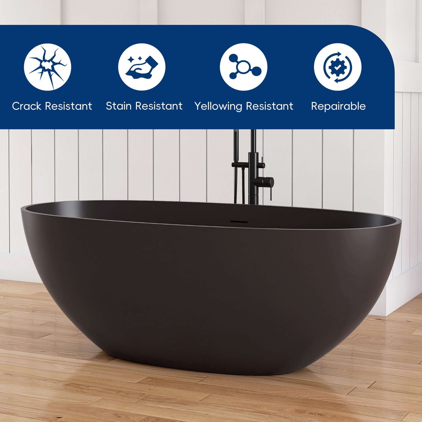 Medunjess 61'' Freestanding Soaking Solid Surface Bathtub,Brown