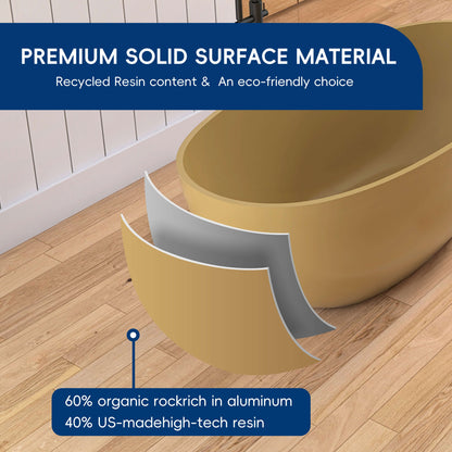 Medunjess 61" Freestanding Soaking Solid Surface Bathtub,Camel