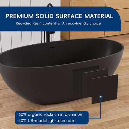 Medunjess 61'' Freestanding Soaking Solid Surface Bathtub,Brown